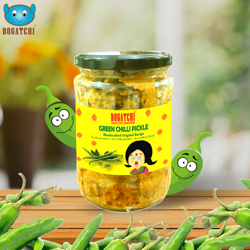BOGATCHI Green Chilli Pickle | Real taste | Handcrafted Original Pickle | Achar Pickle | No Preservatives | No Artificial Color | No Artificial Flavor | Natural Ingredients | 500g